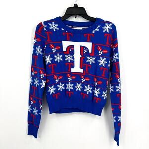 MLB GENUINE MERCHANDISE Texas Rangers T Snowflakes Sweater Medium Royal Blue NWT